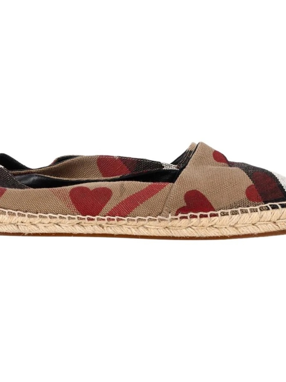 Blueberry Espadrille Flat Espadrille Slip-On in Beige with Red Heart Print